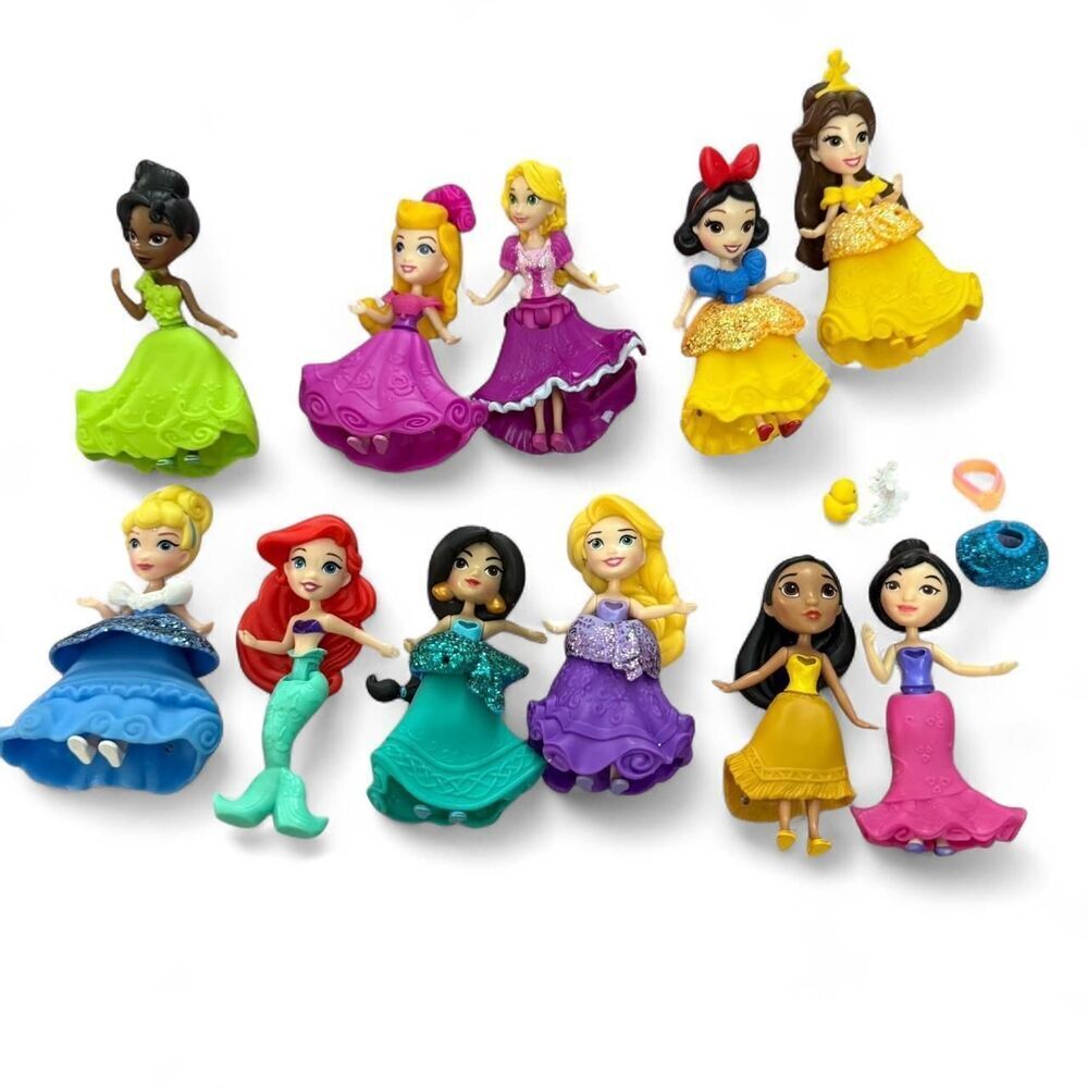 Disney Princess Hasbro Polly Pockets set of 11 dolls & their accessories.